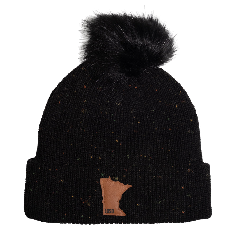 Minnesota 1858 Confetti Fleece Lined Knit Hat With Faux Fur Pom - Black