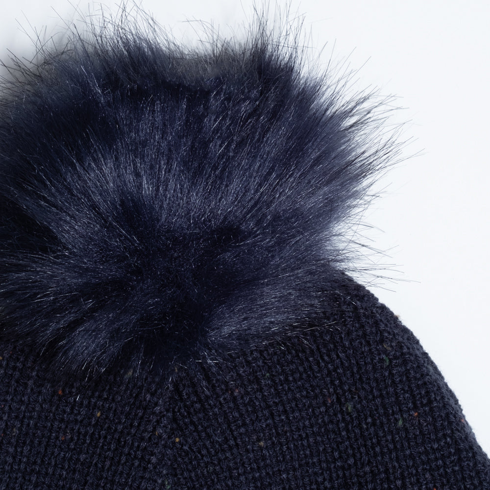 Minnesota 1858 Confetti Fleece Lined Knit Hat With Faux Fur Pom - Navy