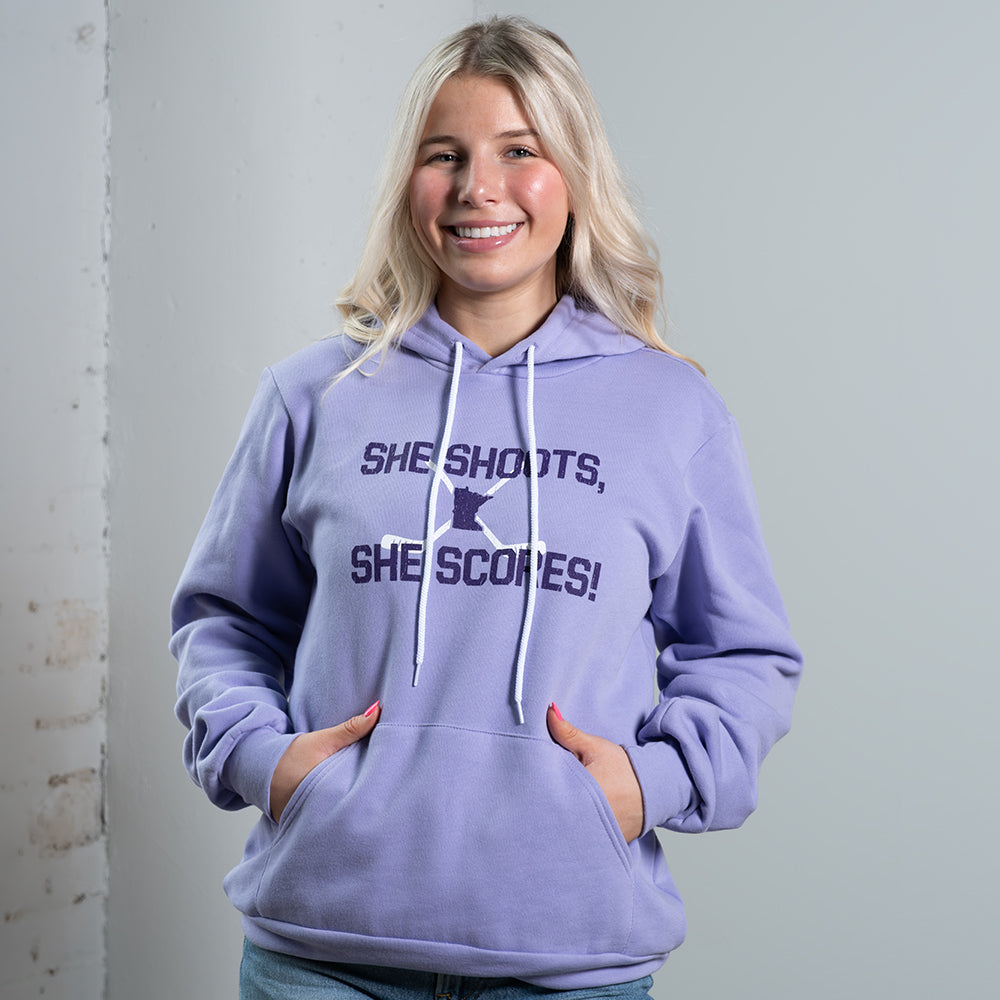 She Shoots, She Scores - Minnesota Hockey Hoodie - Northmade Co