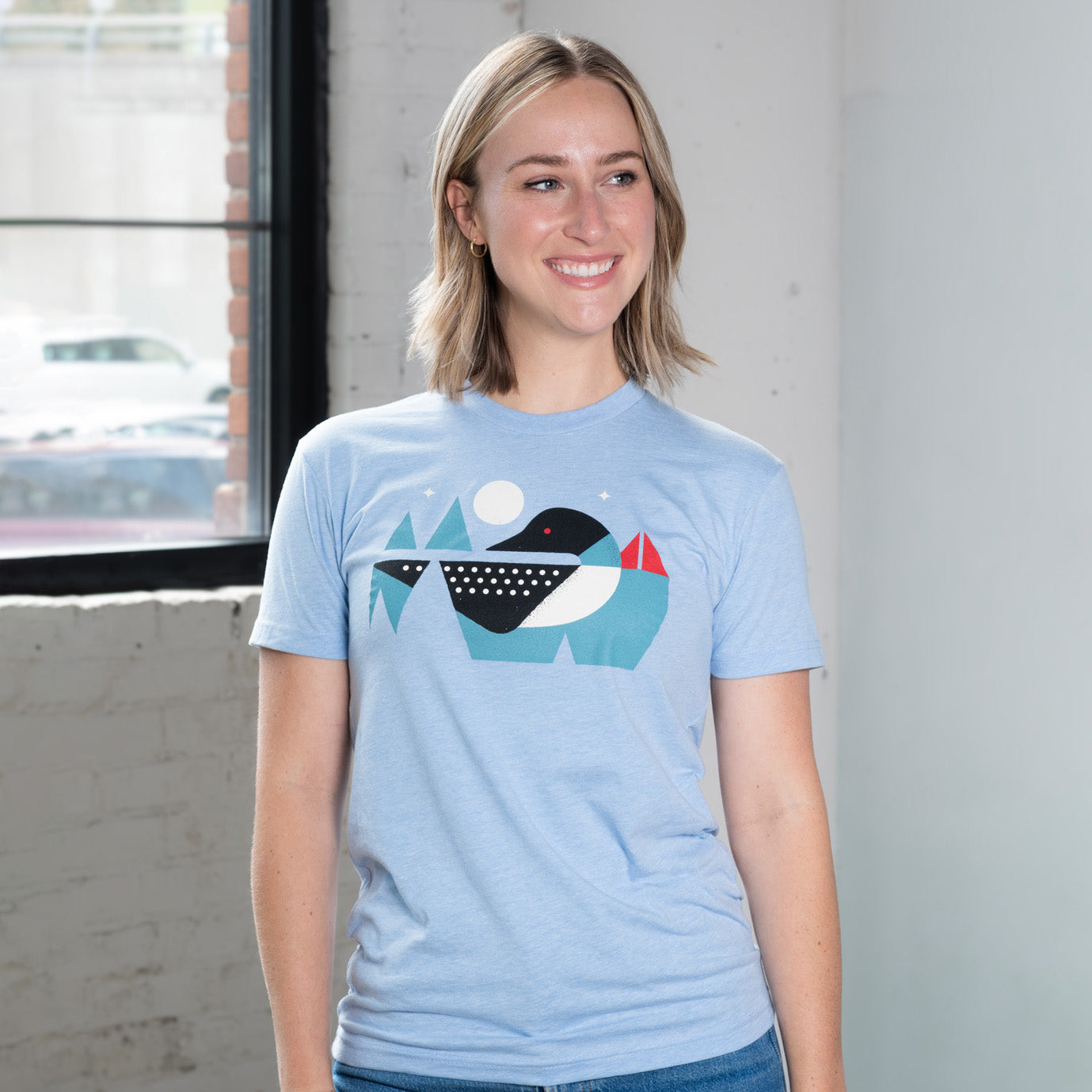 Loon Calls Women's Relaxed Shirt - Heather Columbia Blue - Northmade Co