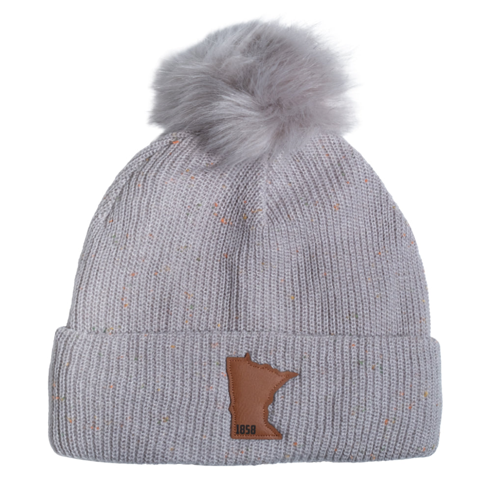 Minnesota 1858 Confetti Fleece Lined Knit Hat With Faux Fur Pom - Light Grey