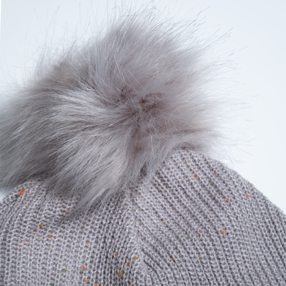 Minnesota 1858 Confetti Fleece Lined Knit Hat With Faux Fur Pom - Light Grey