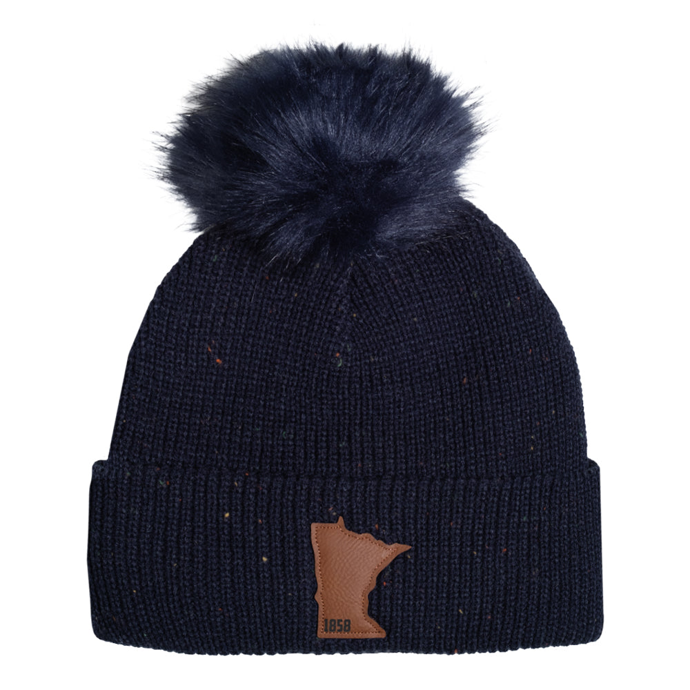 Minnesota 1858 Confetti Fleece Lined Knit Hat With Faux Fur Pom - Navy