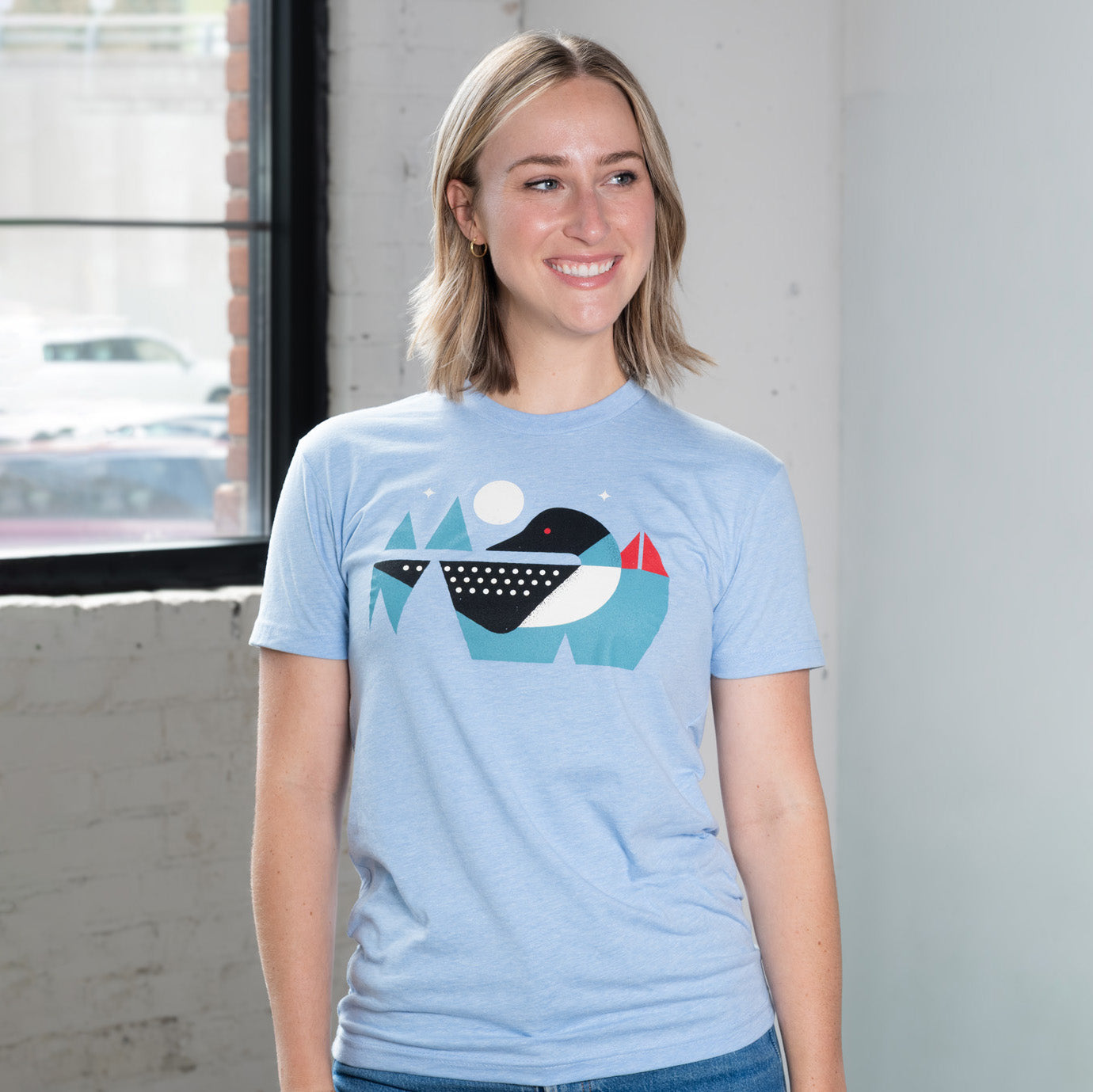 Loon Calls Women's Relaxed Shirt - Heather Columbia Blue - Northmade Co